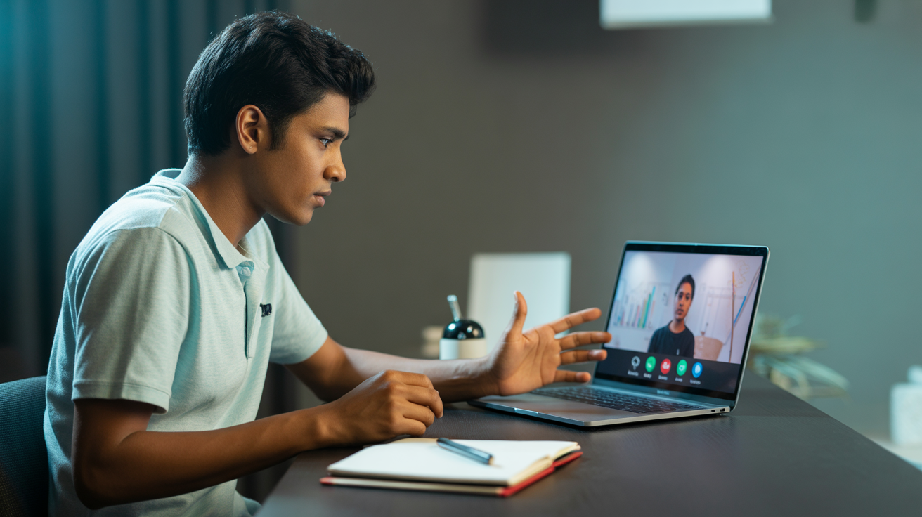 Student Sitting on Study Table