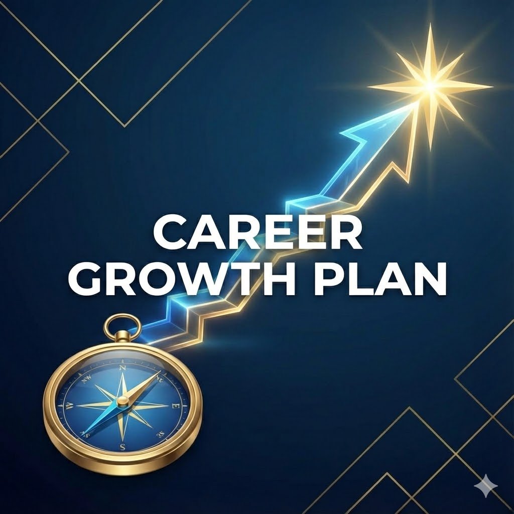 Strategic career growth plan and success coaching in Lucknow by Arun Kumar Saxena, illustrated with an upward growth arrow and professional compass.