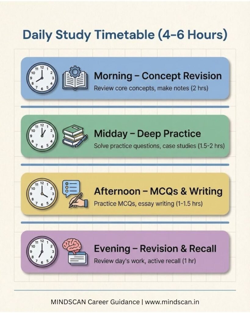 Daily study timetable for CBSE board exams 2026 for class 10 and 12