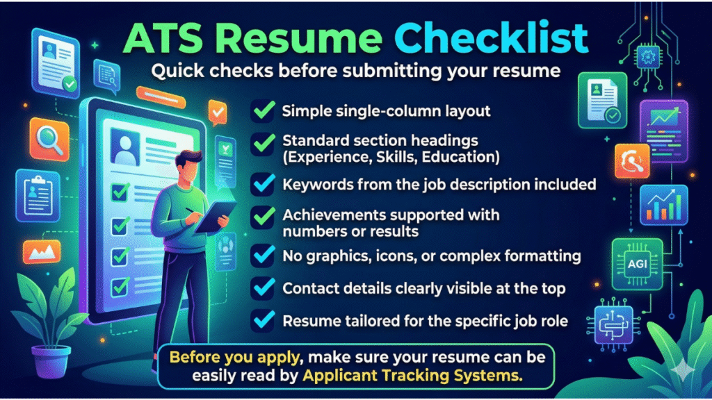 ATS resume checklist showing important tips to make a resume ATS friendly before job application