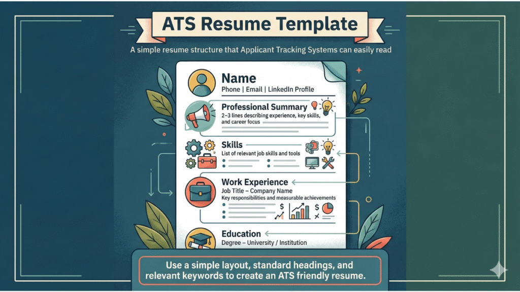 sample ATS resume template showing professional summary skills experience and education layout
