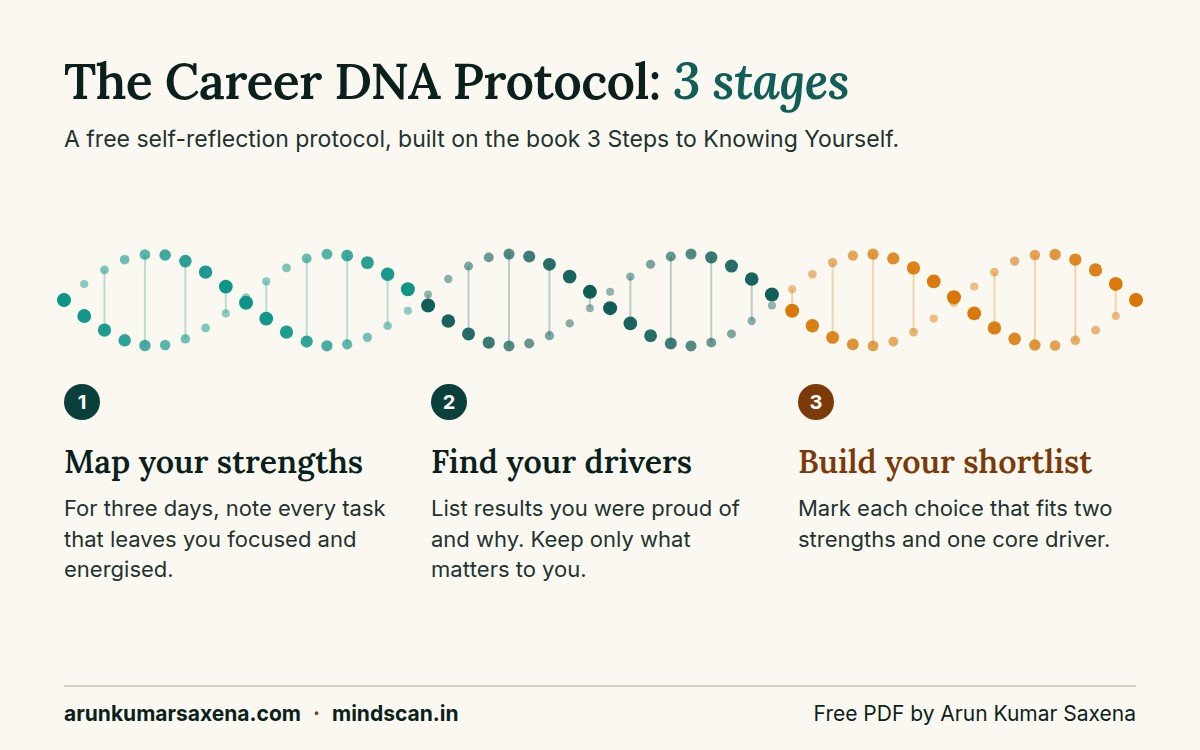 free career personality test 3 stages of Career DNA protocol diagram