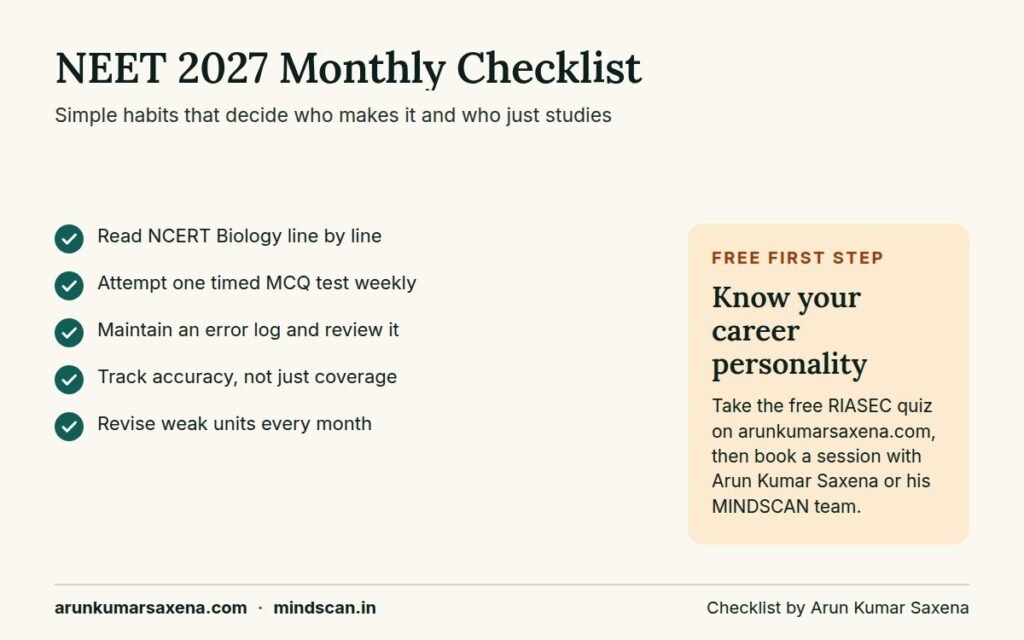 NEET syllabus 2027 preparation checklist with NCERT reading, weekly tests and error log habits for aspirants