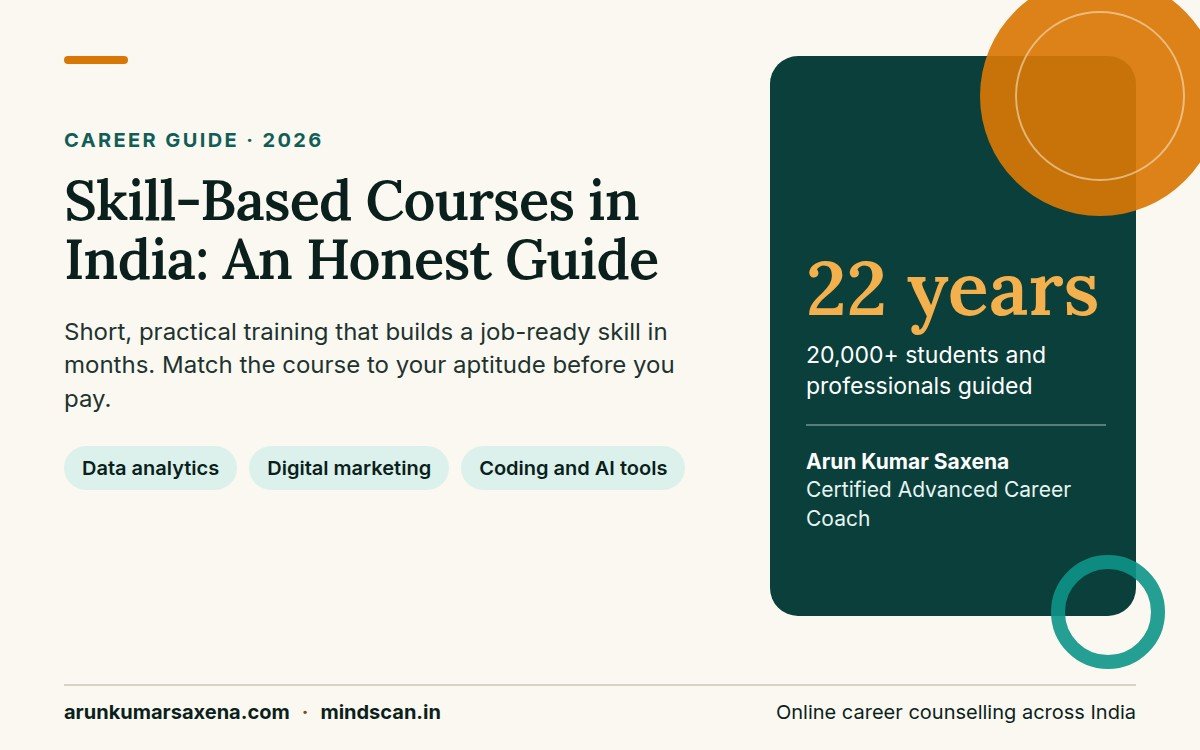 Skill-based courses in India 2026 guide: data analytics, digital marketing and coding, by career coach Arun Kumar Saxena
